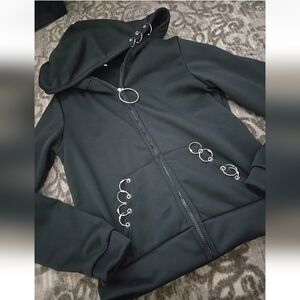 SOLD Gothic Punk Emo Style Black Zip-Up Hoodie with Metal O-rings